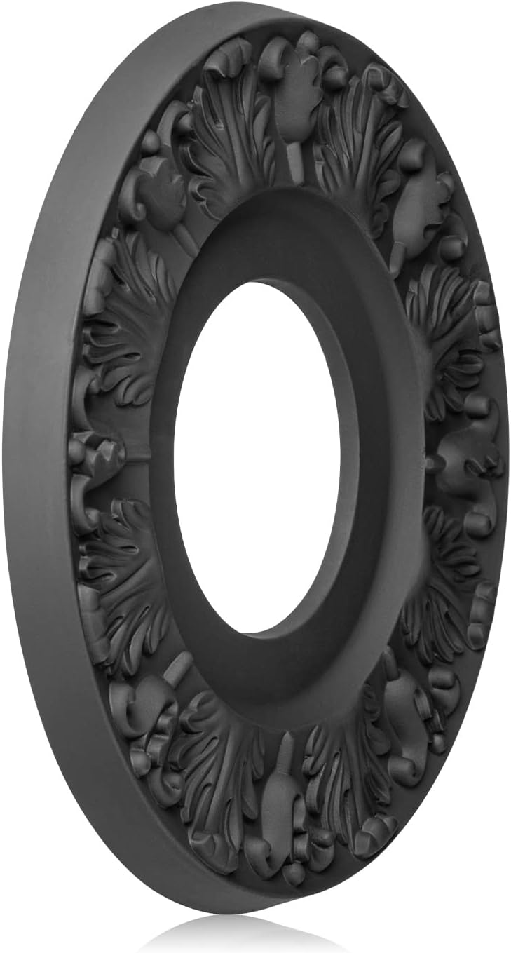 ELFCAB 2 PCS Vintage Carved Flower PU Ceiling Medallion for Light Fixtures and Ceiling Fans 10-1/8"OD X 4"ID X 0.8 "P (Black) - Image 5